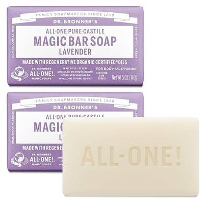 Dr. Bronner's Pure-Castile Magic Bar Soap - Made with Regenerative Organic Certified Oils - For Face, Body, Hair- Gentle on Sensitive Skin - Vegan Soap Bars for Men & Women - Lavender, 2 Pack, 5oz