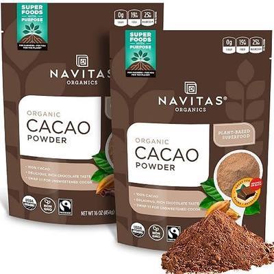 Navitas Organics Cacao Powder, 16 oz. Bags (Pack of 2) — Organic, Non-GMO, Fair Trade, Gluten-Free (19-002)