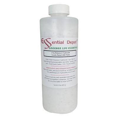Essential Depot Potassium Hydroxide Flakes KOH, 2 lbs Caustic Potash Anhydrous KOH Dry Electrolyte - HDPE Container with Resealable Child Resistant Cap