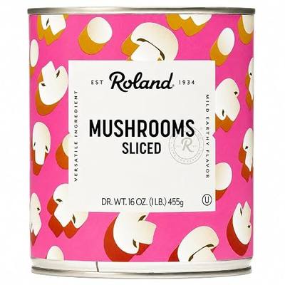 Roland Foods Canned Sliced Button Mushrooms, 16 Ounce Can, Pack of 4