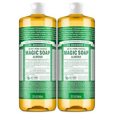 Dr. Bronner's Pure-Castile Magic Liquid Soap (Almond, 32 Ounce, 2-Pack)- Made with Regenerative Organic Certified Oils, 18-in1 Uses: Face, Hair, Hand & Body Soap, Laundry, Pets- Concentrated, Vegan