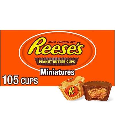 REESE'S Miniatures Milk Chocolate Peanut Butter Cups, Candy Packs, 0.31 oz (105 Pieces)