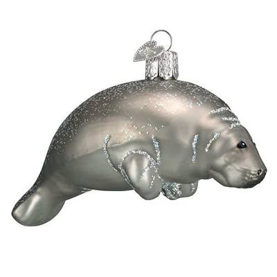 Old World Christmas Manatee Glass Blown Ornament for Christmas Tree, Handcrafted Holiday Decoration, Sea Collection