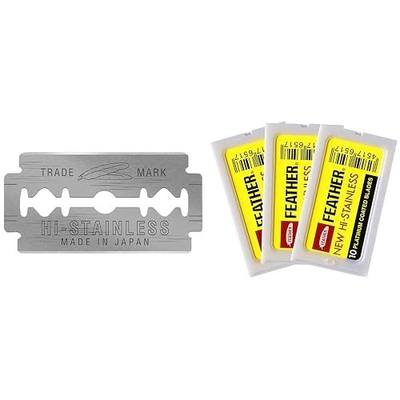 Feather Double Edge Safety Razor Blades - Platinum Coated Hi-Stainless Steel Razor Blades - Fits Most Safety Razors - Super Sharp for Close Shaves - Japanese Quality (30 Count)