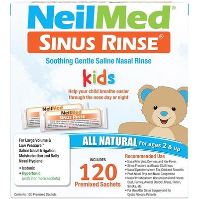 Sinus Rinse Pediatric Premixed Packets 120ct (Pack of 2)- Soothing, No Burning or Stinging Large Volume & Low Pressure System Saline Nasal Irrigation