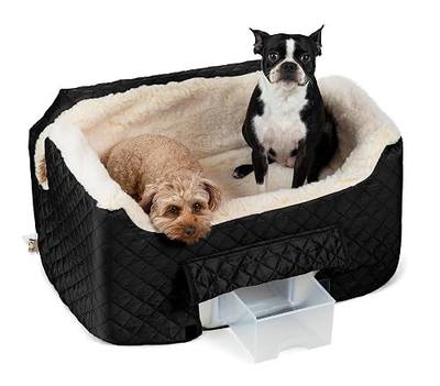 Snoozer Dog Car Seat for Dogs up to 34lbs, Lookout II, Black Quilted (L) | Dog booster car seat, Helps alleviate travel sickness & fear, Storage tray, Removable washable cover, Great for 2 small pets
