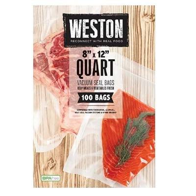 Weston 8" x 12" Quart Vacuum Sealer Bags For Meal Prep & Sous Vide | 2 Ply 3mm Thick | Compatible With NutriFresh & FoodSaver | BPA Free | 100 Count | Clear