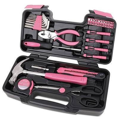 Apollo Tools Original 39 Piece General Household Tool Set in Toolbox Storage Case with Essential Hand Tools for Everyday Home Repairs, DIY and Crafts - Pink Ribbon - DT9706P