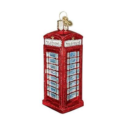 Old World Christmas English Phonebooth Glass Blown Ornament for Christmas Tree, Handcrafted Holiday Decoration, Landmark Collection