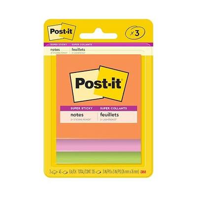 Post-it Super Sticky Notes, 3 x 3 in, Neon Fizz, 3 Pads, 45 Sheets/Pad | School Supplies and Office Supplies, 2X the Sticking Power