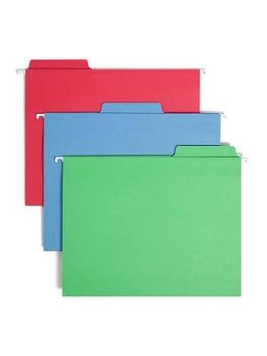 Smead FasTab Hanging File Folder, 1/3-Cut Built-in Tab, Letter Size, Assorted Primary Colors, 18 Count (64053)