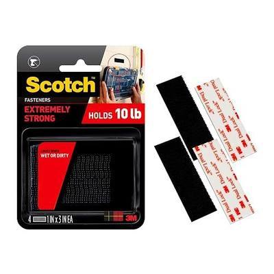 Scotch Extreme Interlocking Fasteners, 4 Strips, 1" x 3", Delivers Powerful Bond on Contact, Weather, Dirt & UV Resistant, 1 Set Holds 2 lbs., Designed with Reclosable Dual-Lock Technology (RF6731)