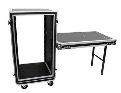 20 Space (20U) ATA Rack Amp Road Shock Mount Case (20" Deep) w/ Casters & Lid Table