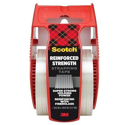 Scotch Reinforced Strength Strapping Tape, 1.88 in x 360 in, Clear, 1 Roll with Dispenser, Heavy Duty Packing Tape for Shipping, Moving, and Storage