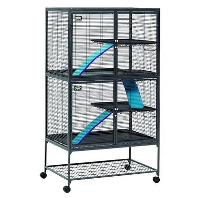 Critter Nation by MidWest Homes for Pets Double Unit Small Animal Cage, Habitat for Rats, Chinchillas, Ferrets, Sugar Gliders, Tool-Free Assembly, with Full-Width Doors, Shelves & Removable Base Pans