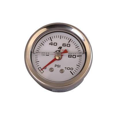 Aeromotive Fuel Pressure Gauge 0-100 PSI - Liquid Filled Inline - 15633 | Fuel Pressure Gauge, 1/8" NPT Male Fitting, 1.5 Inch Dial for Automotive Engines