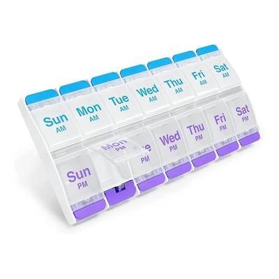 Ezy Dose Weekly (7-Day) AM/PM Pill Organizer, X-Large Case, Blue/Purple | Daily Vitamin Box & Supplement Medicine Planner, 2 Times a Day Push Button Compartments, Portable & Travel-Friendly, BPA-Free