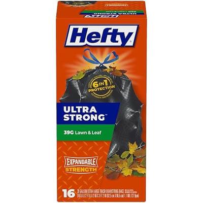 Hefty Ultra Strong Lawn and Leaf 39 Gal Trash Bags, Black, Unscented, 16ct | 39 Gallon Outdoor Trash Bags with Drawstrings, Resists Leaks, Punctures, Tears, For Bagging Leaves, Large Yard Waste Cleanup