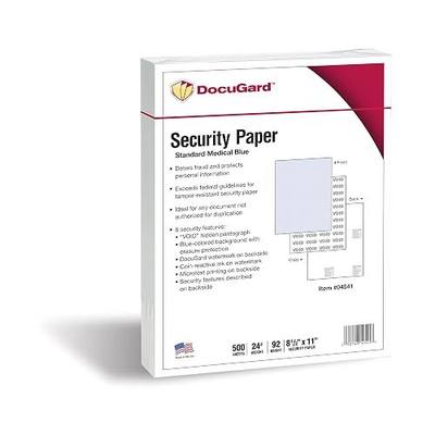DocuGard Medical Security Papers, 24 lb Bond Weight, 8.5 x 11, Blue, 500/Ream