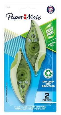 Paper Mate Liquid Paper DryLine Grip Correction Tape, Mess-Free, Recycled, 2 Count - Home, Office, Teacher Supplies, College Essentials