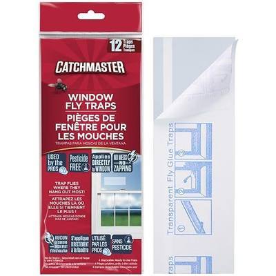 Catchmaster Window Fly Traps 12-Pack, Fruit Fly Traps for Indoors, Disposable Bulk Bug Catcher, Waterproof Insect Glue Trap, Adhesive Strips, Pest Control for Home, Kitchen, & Garage