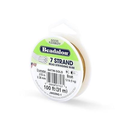 Beadalon 7 Strand Stainless Steel Bead Stringing Wire, 0.015 in / 0.38 mm, Satin Gold, 100 ft / 31 m