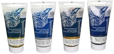 Speedball Water-Soluble Metallic Block Printing Ink Set – 4 Iridescent Colors With Satiny Finish - 1.25 FL OZ Tubes