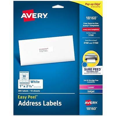 Avery Easy Peel Printable Address Labels, Sure Feed Technology, 1" x 2-5/8" Customizable Stickers, White, 300 Blank Mailing Labels, Great for Mailing, Shipping, and More (18160)