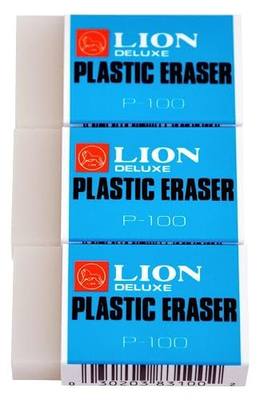 LION Translucent White Plastic Erasers, 3 EA/Pack, 1 Pack (P-100P)