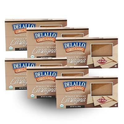 DeLallo Whole Wheat Lasagna Noodles, 9 Ounce Box, 6 Pack, Oven-Ready, 100% Whole Grain Pasta, Made with Durum Wheat, Made in Italy