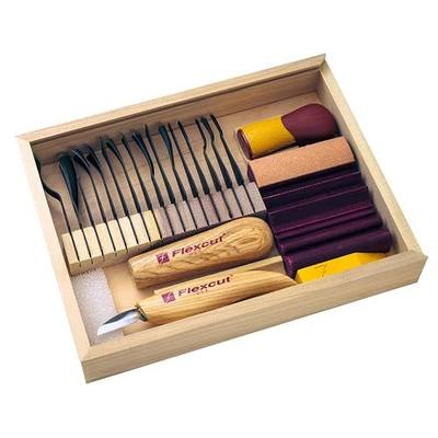 Flexcut Wood Carving Tools | 21 Piece Deluxe Starter Carving Set | Includes 16 Razor Sharp Blades, Cutting Knife, 2 Ergonomic Handles & DVD | 1095 High Carbon Steel Blades | SK108 | Made in the U.S.A.