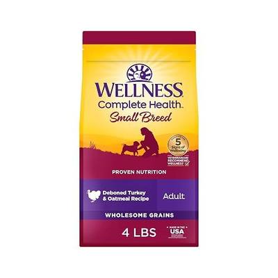 Wellness Complete Health Small Breed Adult Dry Dog Food, Wholesome Grain Kibble, Natural, Turkey and Oatmeal Recipe, 4 lb Bag
