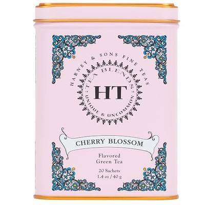 Harney & Sons HT Cherry Blossom Green Tea, 20 Sachets in Tin | Green tea with delicate cherry blossom and vanilla flavors inspired by Japan's sakura season. Contains caffeine.