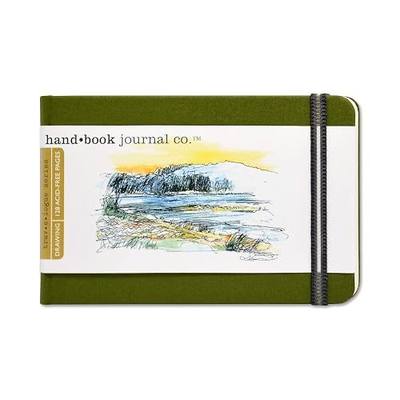 Handbook Journal Co. Travelogue Artist Canvas Cover Travel Notebook for Drawing and Sketching, Cadmium Green, Pocket Landscape 3.5 x 5.5 Inches, 130 GSM Paper, Hardcover w/Pocket