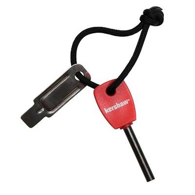Kershaw Firestarter (1019X),3.1” High-Performance Magnesium Firesteel,Chrome-Plated Striker Steel,Up to 3000 Strikes,Waterproof,Easy to Operate,Red Molded Plastic Handle,Nylon Lanyard,1.1 OZ,Small | Up to 3000 Strikes, Waterproof, Nylon Lanyard, Compact Emergency Fire Starter for Camping, Survival,