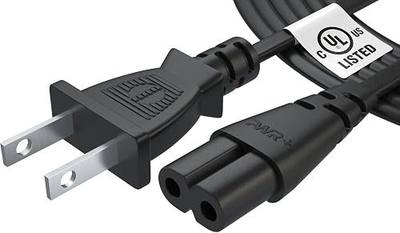 Pwr AC Cable Replacement Power Cord 2 Prong 6 Feet (Black)