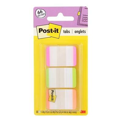 Post-it Sticky Tabs, 1 in. x 1.5 in., 3 Pads of Book tabs in Assorted Bright Colors for bookmarking, annotating, Reading, and Reminders, Orange, Green, and Pink (66 Total Count)