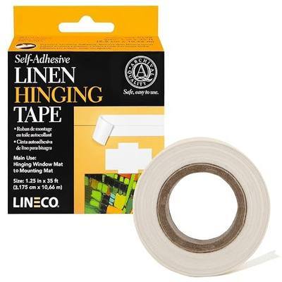 Lineco Self-Adhesive Linen Hinging Tape, White, 1.25 Inch x 35 Feet | Neutral pH, Acrylic Adhesive, Acid-Free, Attaching Mats to Backboard, Hinge Heavy Artwork
