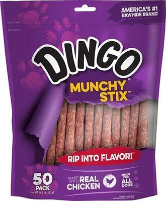 Dingo Munchy Stix Rawhide Dog Treats Made With Real Chicken, 50 Ct | Easy-To-Chew Sticks For Light Chewers, Natural Chewing Action Promotes Clean Teeth, For Adult Dogs