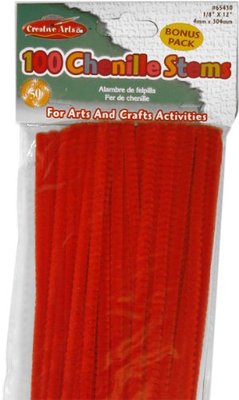 Creative Arts by Charles Leonard Chenille Stems, Red 4MM X 12 Inch (65430) | Craft and STEM Item for Kids | Can Be Used in School Projects | 100 Stem Class Pack | Red
