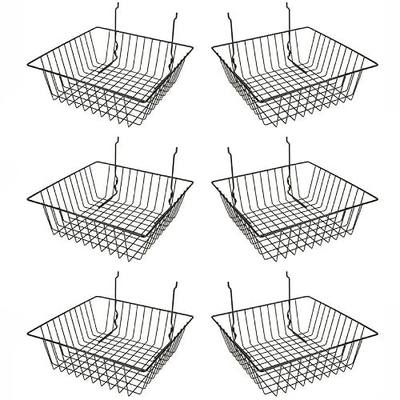 Econoco Small Wire Display Basket, Black, 12"W x 12"D x 4"H | Fits grid panels, slatwall & pegboard, professional-grade semi-gloss black wire basket for durable & stylish retail display