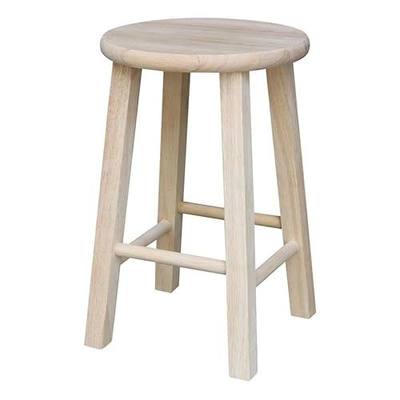 IC International Concepts Solid Wood Round Top Stool, 18" Seat, Unfinished