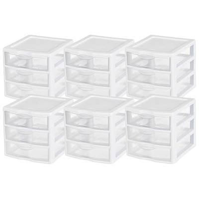 Sterilite Clearview Plastic Multipurpose Small 3 Drawer Desktop Storage Organization Unit for Home, Classrooms, or Office Spaces, White, 6 Pack
