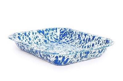 Enamelware Small Open Roaster, 11.5 x 9.25 inches, Blue/White Splatter (Single)
