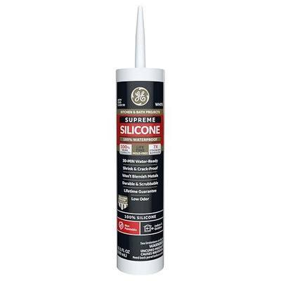GE Supreme Silicone Caulk for Kitchen & Bath, White, 10.1 fl oz Cartridge, 1 Pack