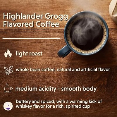 Coffee Bean Direct Highlander Grogg Flavored, Whole Bean, 5lb Bag | Light Roast, Gourmet Flavored Coffee Beans
