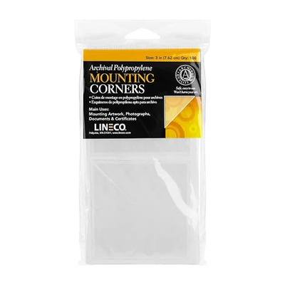 Lineco Self-Adhesive Polypropylene Mounting Corners, 3 Inch, 100 PCS | Archival, Acid Free, Non-Yellowing, for Artwork, Photos, Scrapbooking, DIY, Clear