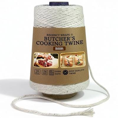 Regency Wraps Butchers Cooking Twine, Heavy Duty, 500ft,16 Ply, 2.4mm, Food-Safe Cotton Kitchen String for Turkey Trussing, Meat Prep, Crafting, Natural, Pack of 1