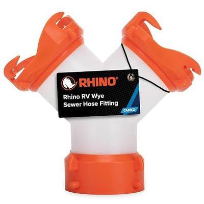 Camco RhinoFLEX Camper/RV Wye Sewer Hose Fitting | Features 360-Degree Swivel Ends & Built-In Gaskets for Odor Tight Connection | Allows for 2 Sewer Hoses to Connect to the Same Dump Station (39812), | Connects 2 hoses to one dump station, built-in gaskets for odor-tight seal, translucent body shows