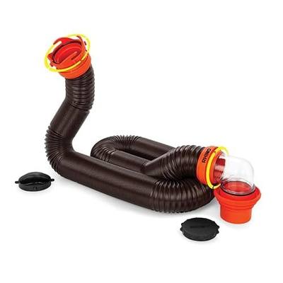 Camco RhinoFLEX 15-Ft Camper/RV Sewer Hose Kit - Features Clear Elbow Fitting w/Removable 4-in-1 Adapter - Connects to 3” Slip or 3”/3.5”/4” NPT Threaded Sewer Connection (39761)